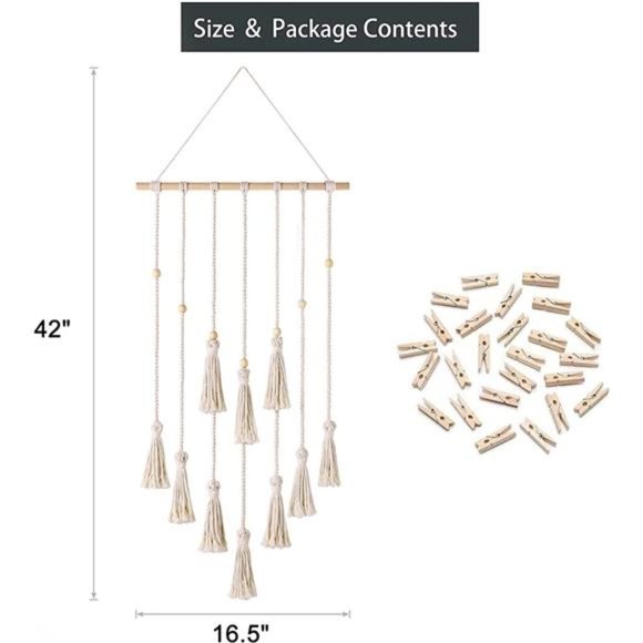 Hanging Photo Display Macrame Wall Hanging Boho Room Home Decor Teen Girl Womens - Picture 5 of 6